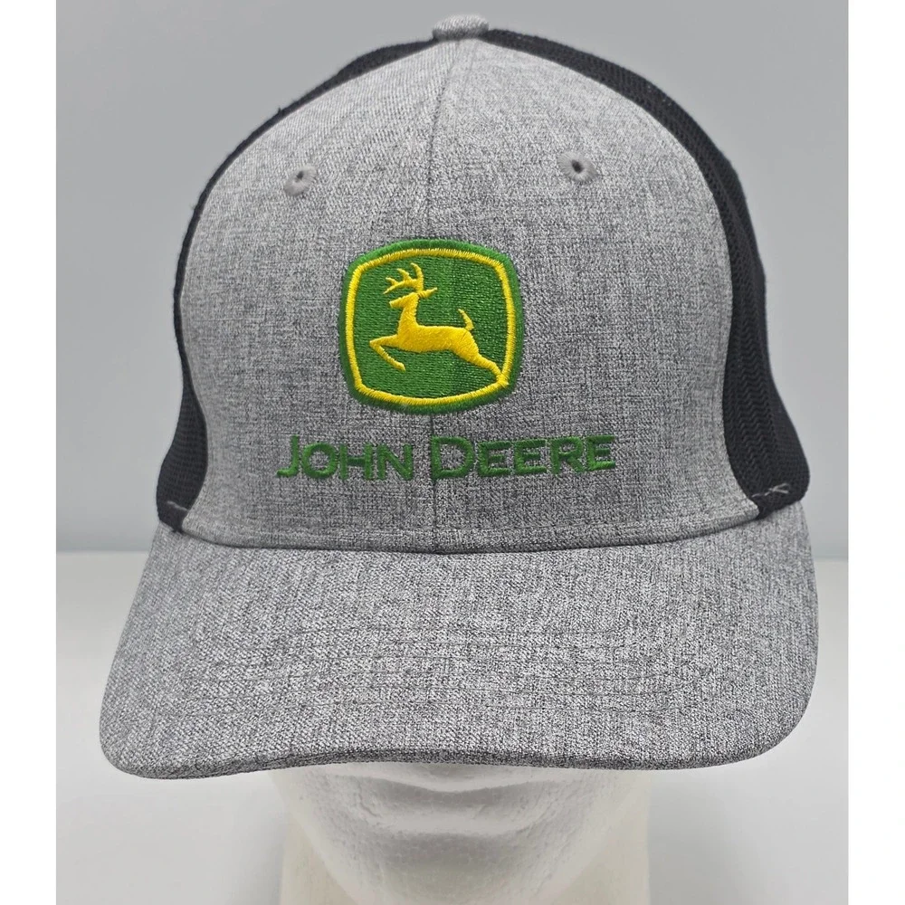 John Deere Trucker Hat Grey Black Embroidered Logo Snapback